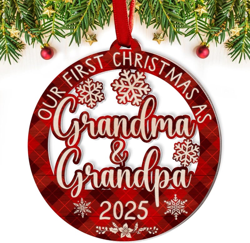 Fastpeace Our First Christmas as Grandma and Grandpa 2025 Ornament – Acrylic Holiday Keepsake, New Grandparents Gift, First Christmas Ornament for Grandparents to be - Image 1